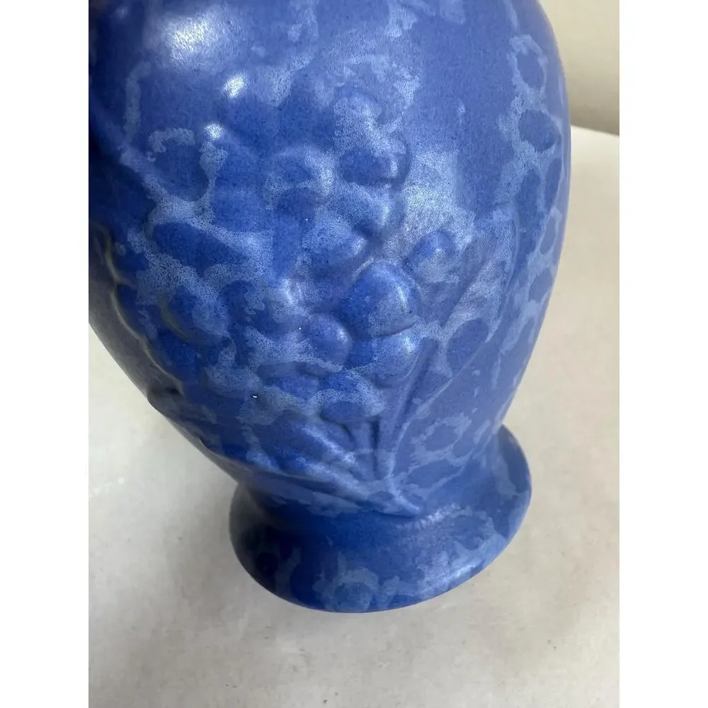 Vintage Red Wing Pottery #858 Double Handle Blue Speckled Vase Floral Relief USA